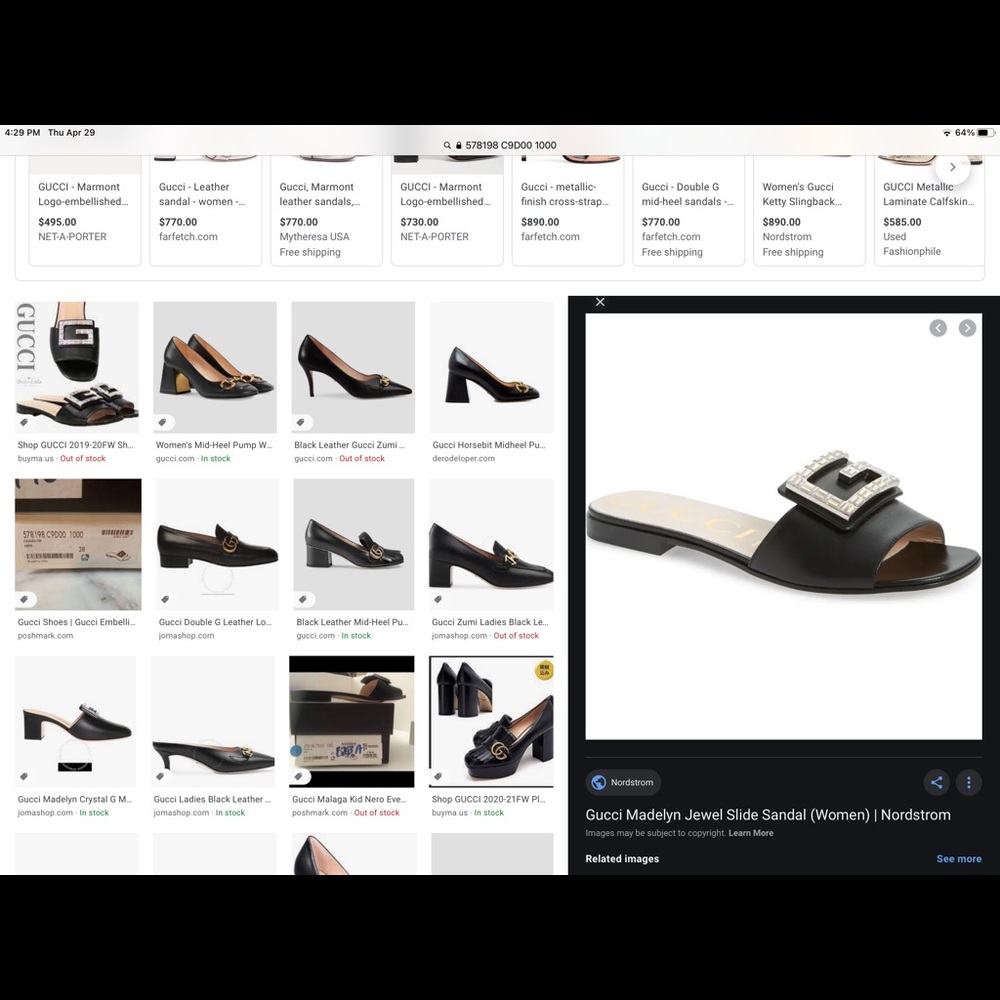 GUCCIE LEATHER MADELYN JEWEL SLIDE SANDLE.